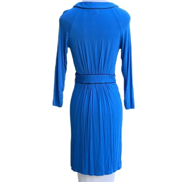 BCBG MaxAzaria Blue Long Sleeves Dress Medium Black Trim - Picture 9 of 14